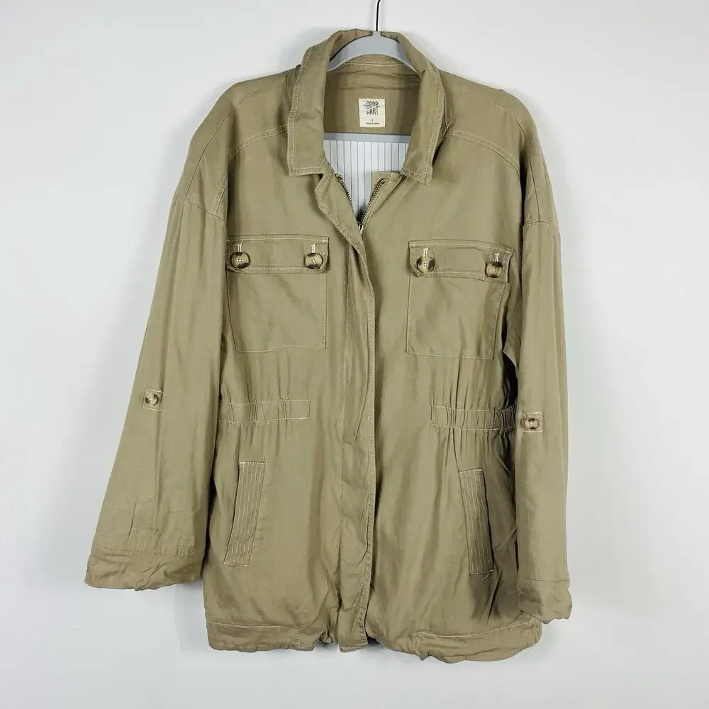 Good Hart Matilda Jane Size Large Memphis Cargo Jacket Camel Tan Linen Blend